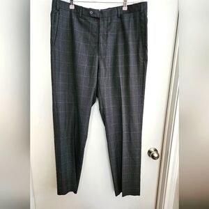 J. Hilburn Mens Gray Plaid Size 38 Wool Slacks Flat Front Italian Fabric